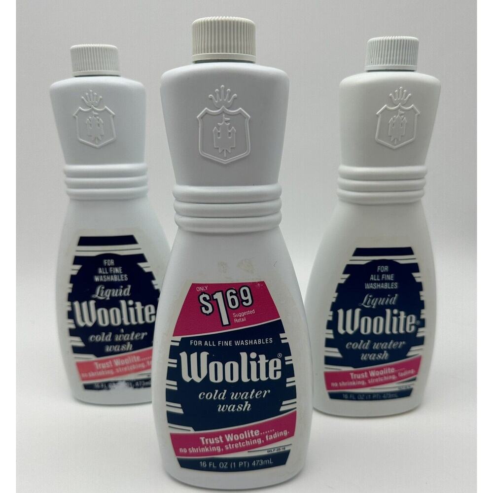 Lot Of 3 VTG 90’s WOOLITE Cold Water Wash Soap Laundry Room Prop Ad 16 Oz. Each